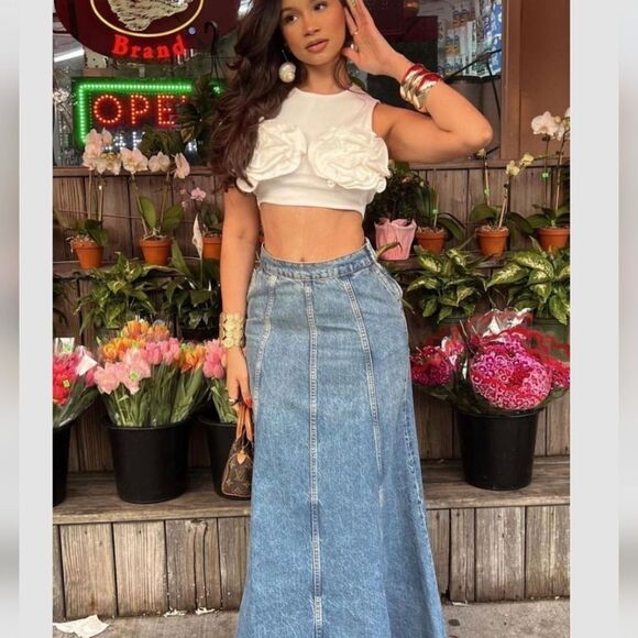 ZARA WOMAN DENIM LONG SKIRT Nwt - Picture 1 of 14